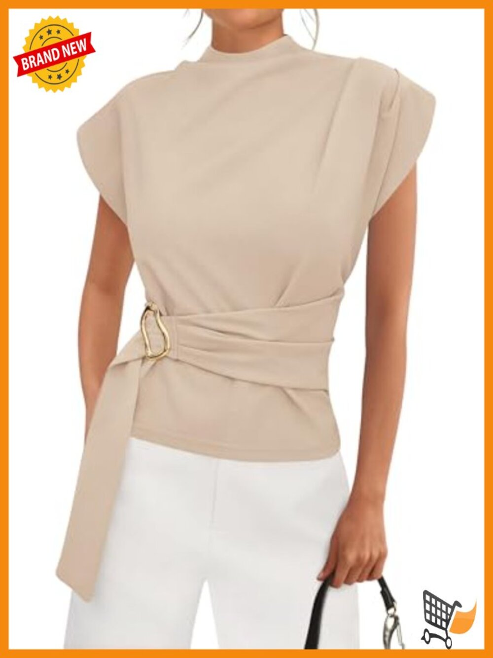 Womens Cotton Blend Mock Neck Tunic Blouse Cap Sleeve Business Casual Top